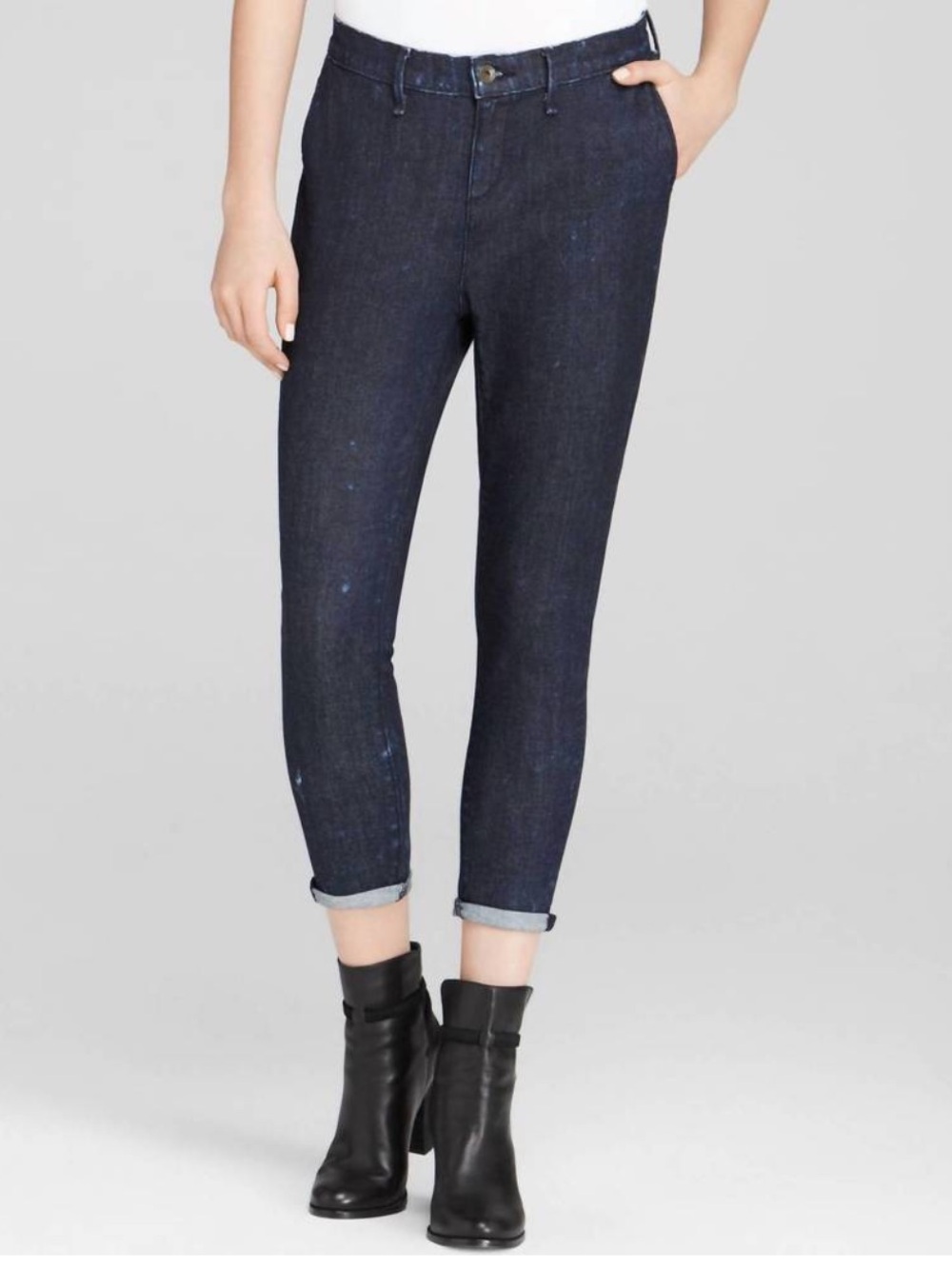 Rag & Bone Dash Denim Trouser Jeans Midrise Crop Ice Blue Dark Acid Wash Size 24